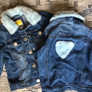 Twin girls denim/faux fur jackets